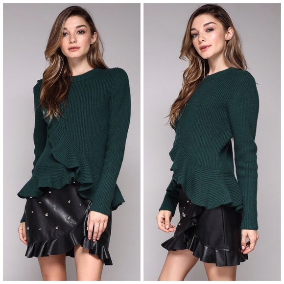 🛍LAST 1!  Asymmetric Ruffled Emerald Sweater! - Picture 6 of 7